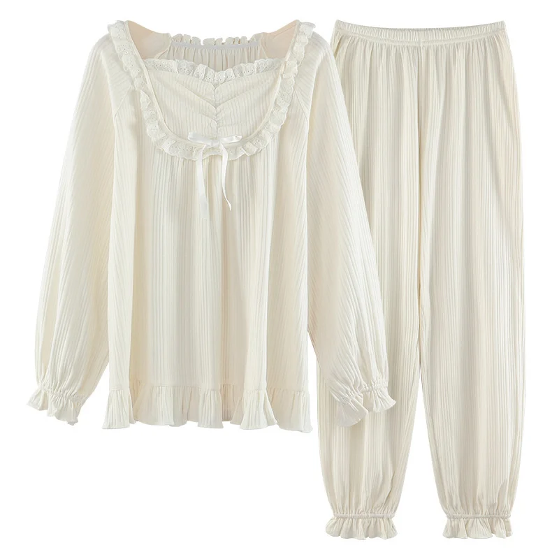 pajama girl autumn and winter long sleeved cotton 2022 new court style  lovely princess style can be worn out in home clothes