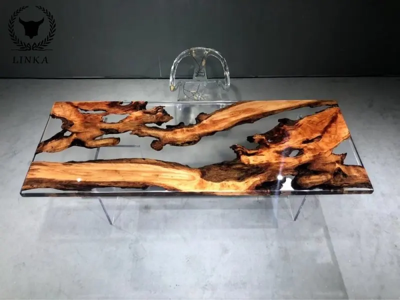 

Золотая камфора под заказ для обеденного отеля, Современная под заказ, наружный ореховый патио, барный стеллаж, эпоксидный стол из смолы