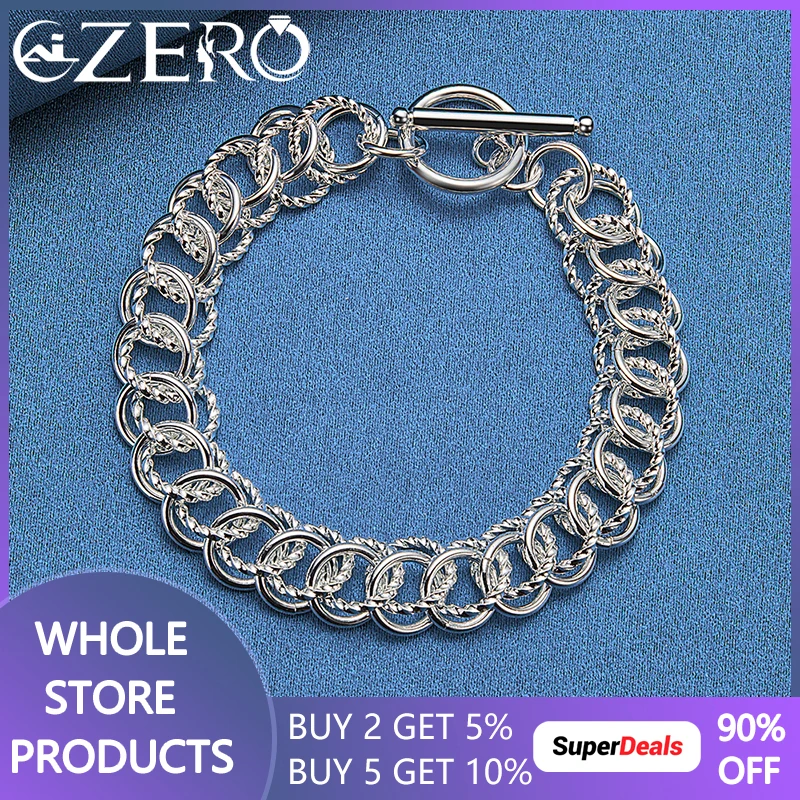 

ALIZERO 925 Sterling Silver Many Circular Ring Chain Bracelet For Women Charms Jewelry Fashion Wedding Party Accessories