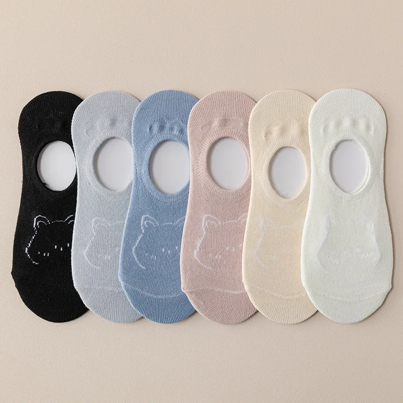 Cartoon Bear Head Cardboard Invisible Adult Silicone Non slip Boat Socks Solid Color Student Anti Slip Socks