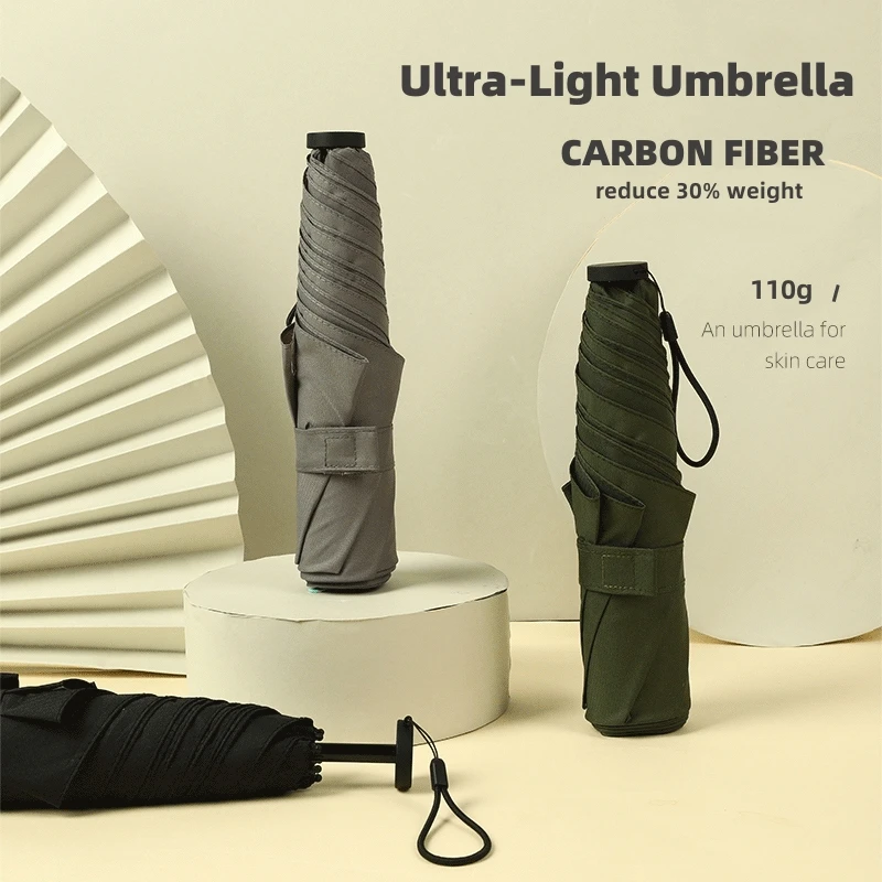 

110g Ultra-light Umbrella Three Folding Anti UV Travel Light Sun Umbrella Windproof Carbon Fiber Portable Parasol 6K Paraguas