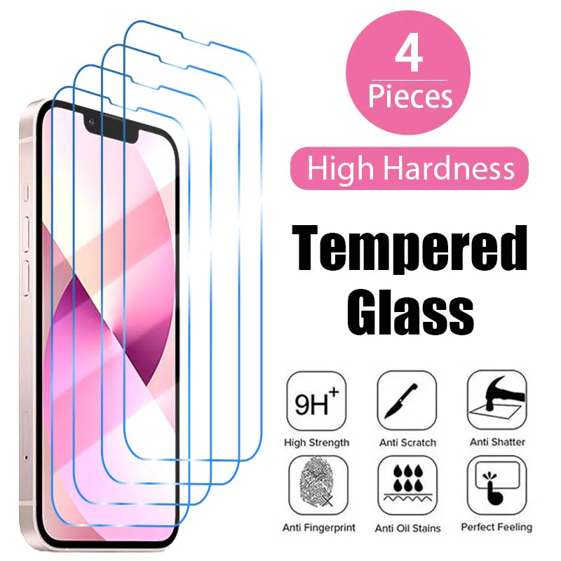 

4 шт. закаленное стекло для iPhone 13 12 Pro Max Mini 8 7 6 6S Plus, защита экрана на iPhone 11 Pro XS Max XR X 5S SE 2020, стекло