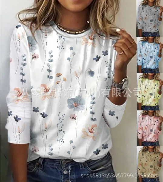 

2023 Женская модная Новая повседневная осенне-зимняя новая футболка с длинным рукавом и принтом