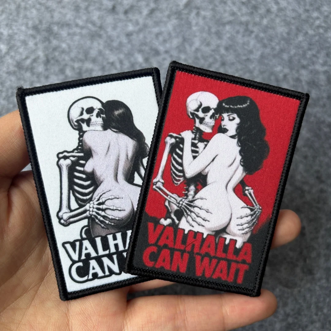 Фото Нашивка Valhalla Can Wait с изображением скелета и девушки в стиле пин-ап, тактический моральный значок на липучке, армейская эмблема, аппликация для жилета, рюкзака, куртки, для страйкбола №1