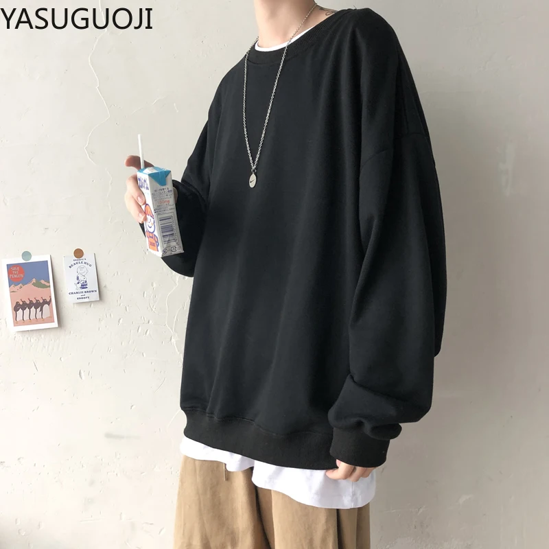 Мужская Флисовая Толстовка YASUGUOJI свободная толстовка с круглым воротником и