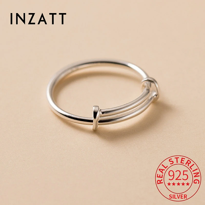 

INZATT Real 925 Sterling Silver Line Adjustable Ring For Fashion Women Classic Fine Jewelry Minimalist Accessories Gift