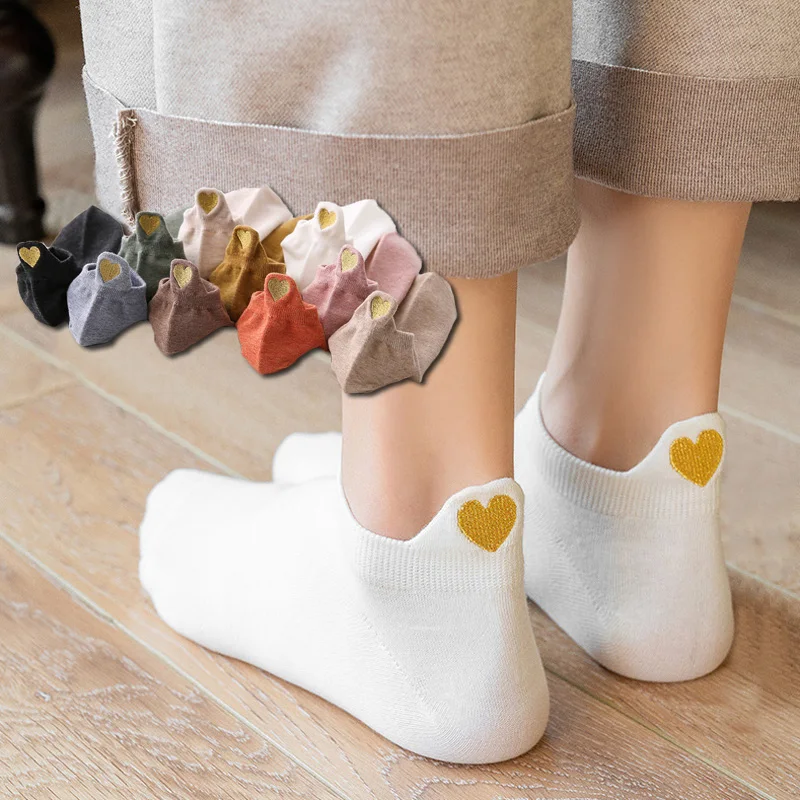 

Instime 4 Pairs/Pack Kawaii Girls Socks Women Low Cut Smile Heart Design Ankle Cute Women Socks Cotton Funny