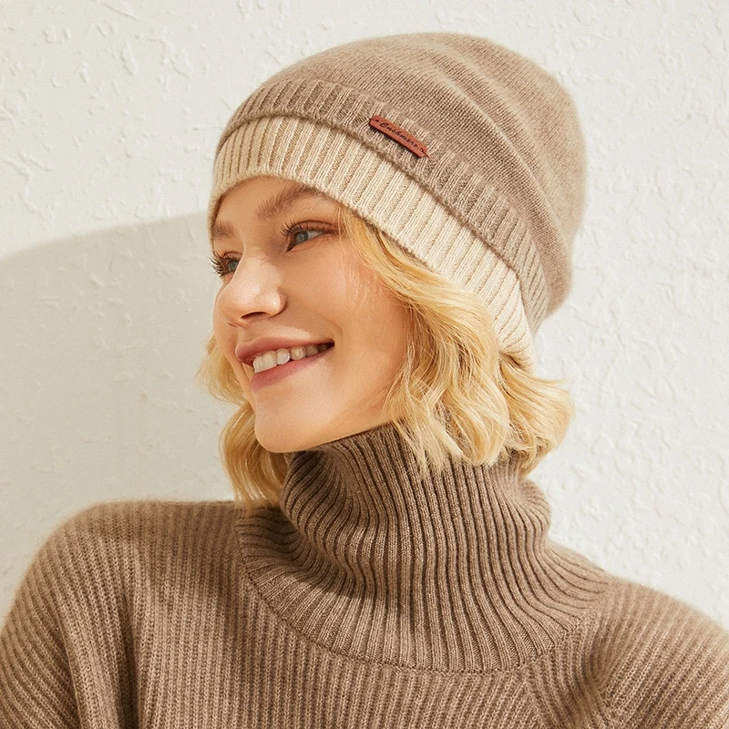 Однотонная кашемировая шапка для мужчин и женщин двухцветная теплая вязаная