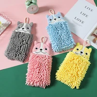 chenille hand towel kitchen bathroom hand towel cartoon embroidery with hanging ring quick dry soft absorbent microfiber towel