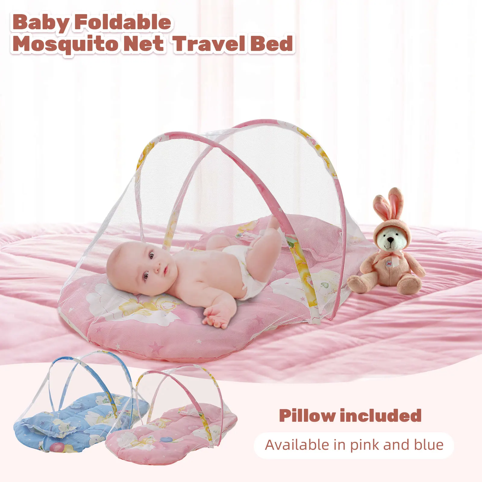 

Baby Mosquito Net Foldable Portable Baby Travel Bed Crib Tent with Cushion Pillow for Park Beach Rooms 88x48x42cm