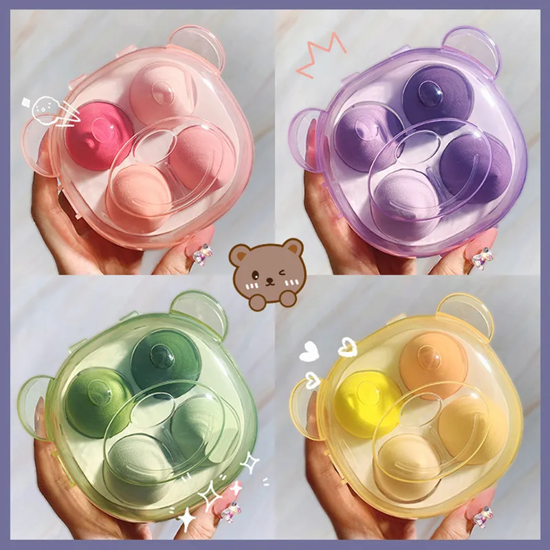 

4pcs Cute Bear Heart Makeup Sponge Powder Puff Dry Wet Combined Beauty Cosmetic Ball Foundation Bevel Cut Make Up Tools Colorful