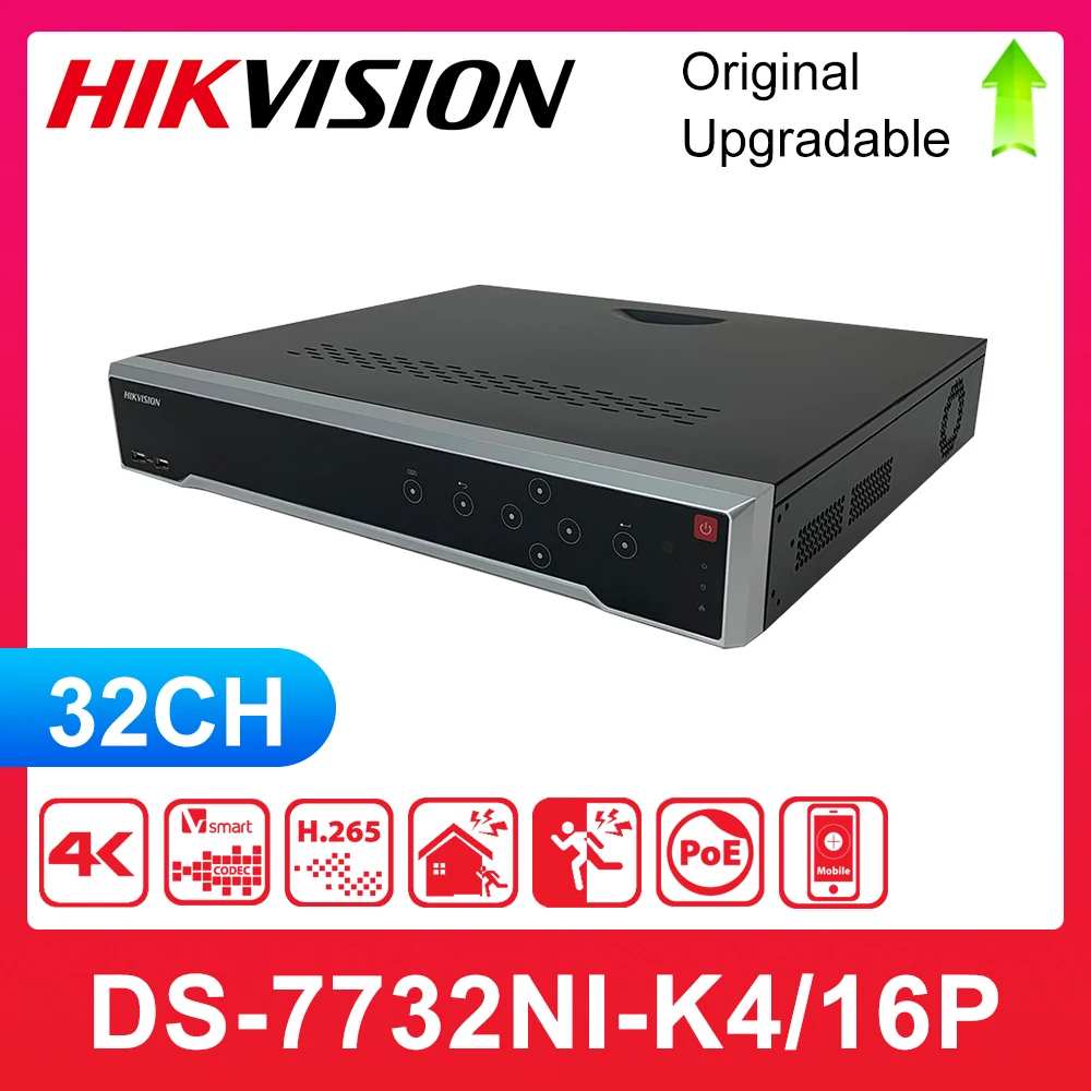 

Hikvision English-Version DS-7732NI-K4/16P 32CH NVR with 4SATA ,4K NVR up to 8MP, with 16 PoE ports,Third-party camera support,