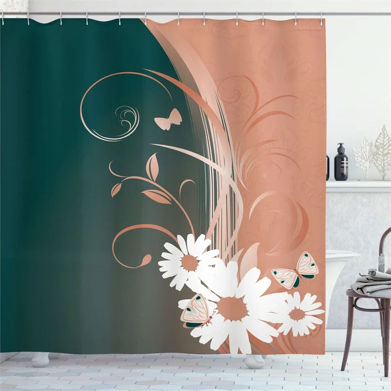 Водонепроницаемая занавеска для душа Летающие бабочки ромашка