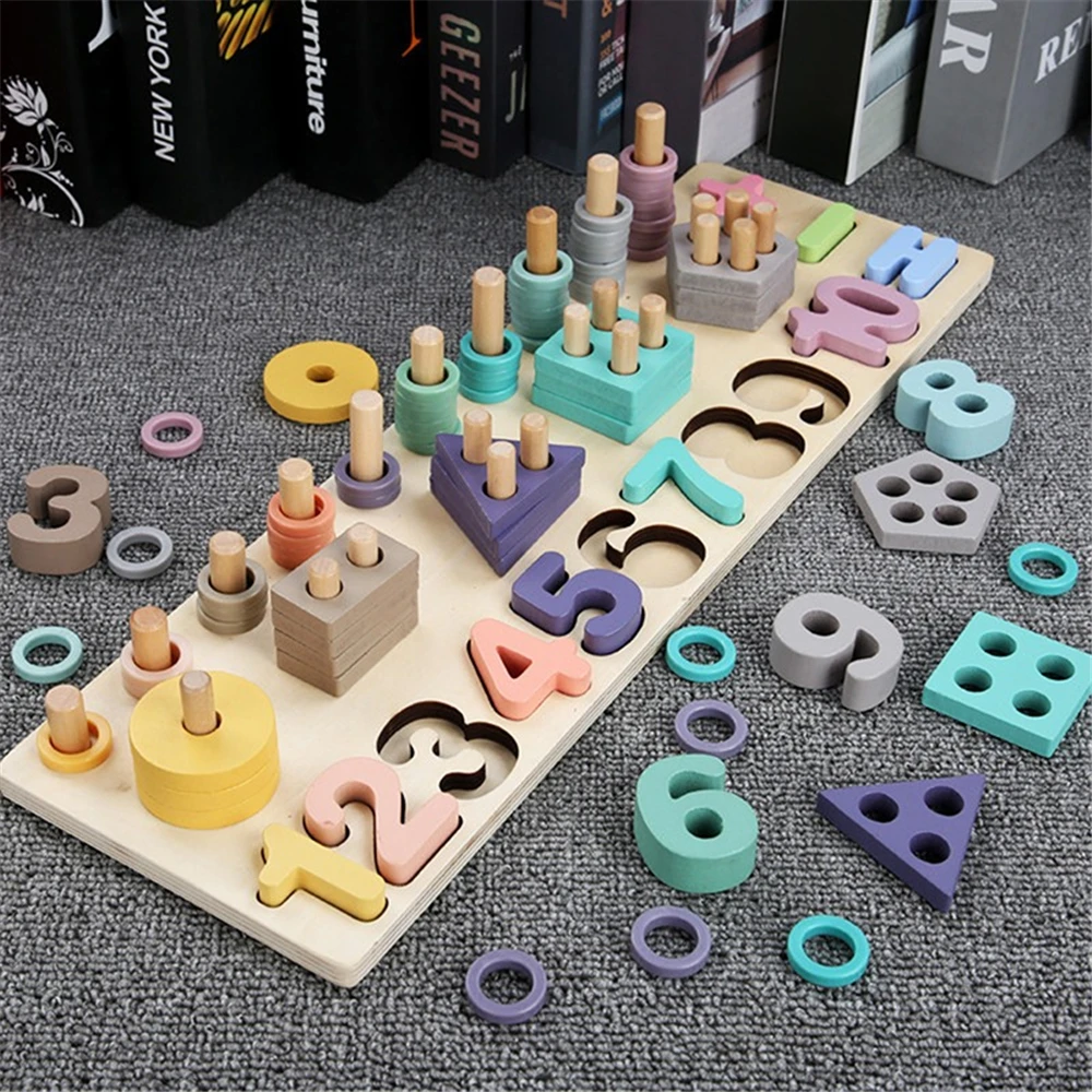 

Montessori Educational Wooden Toys Kid Busy Board Math Fishing Children's Wooden Preschool Early Education Toy Counting Geometry