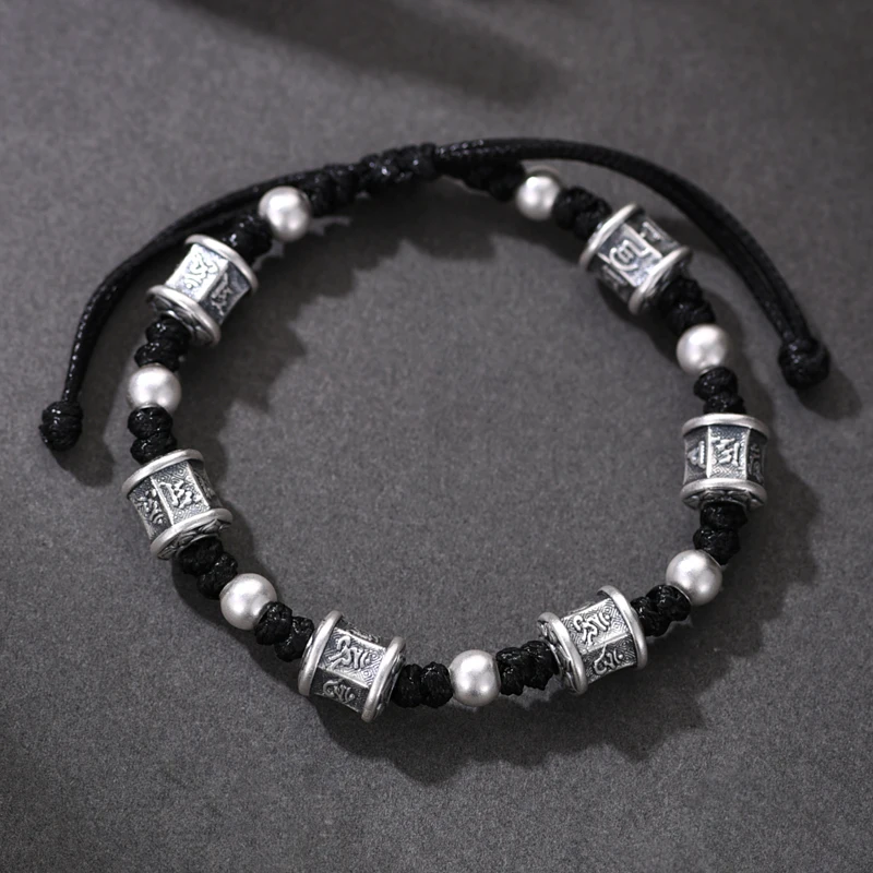 Мужской браслет из стерлингового серебра ZABRA 925 браслет-мантра с шестью символами