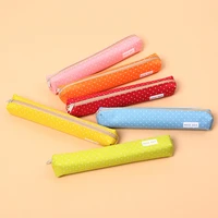 1pc kawaii mini colorful dot pattern students children canvas pen bag zipper pencil case pink school supplies cute bag