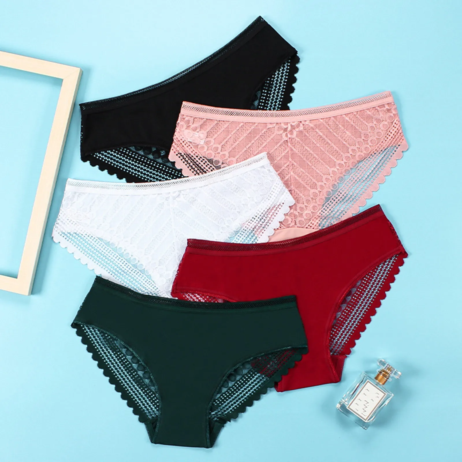 

2022 Cotton Panties Woman Sexy Lace Briefs Fashion Solid Color knickers Female Girls Bow Underpants Set Underwear Dropshipping