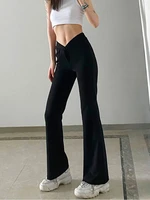 houzhou black sexy flare pants women vintage aesthetic y2k trousers female casual high waist korean fashion sweatpants harajuku