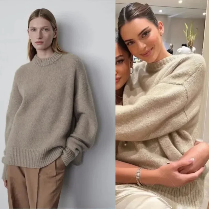 

TheR0w Pullovers Women's 2023 Autumn/Winter New Kendall Same Classic Basic Cashmere Blend Loose Wide Knit Sweater.