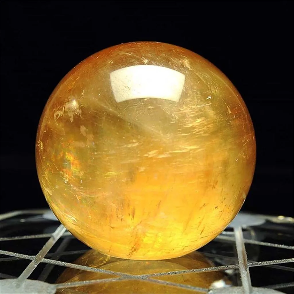 

40MM Natural Citrine Calcite Quartz Crystal Sphere Ball Healing Gemston