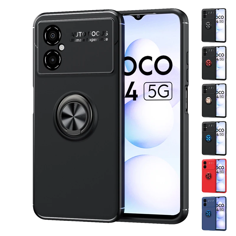 For Cover Xiaomi Poco M4 5G Case For Poco M4 5G Capas Shockproof New Back Soft Ring Magnetic Holder For Cover Poco M4 5G Fundas