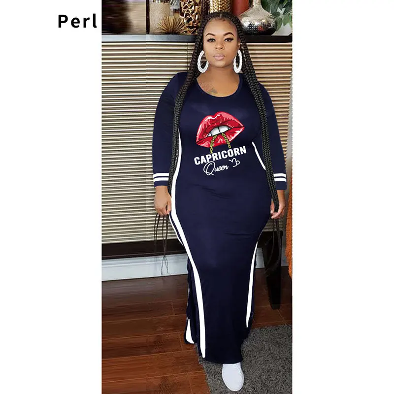 Женское платье в полоску с длинным рукавом и круглым вырезом