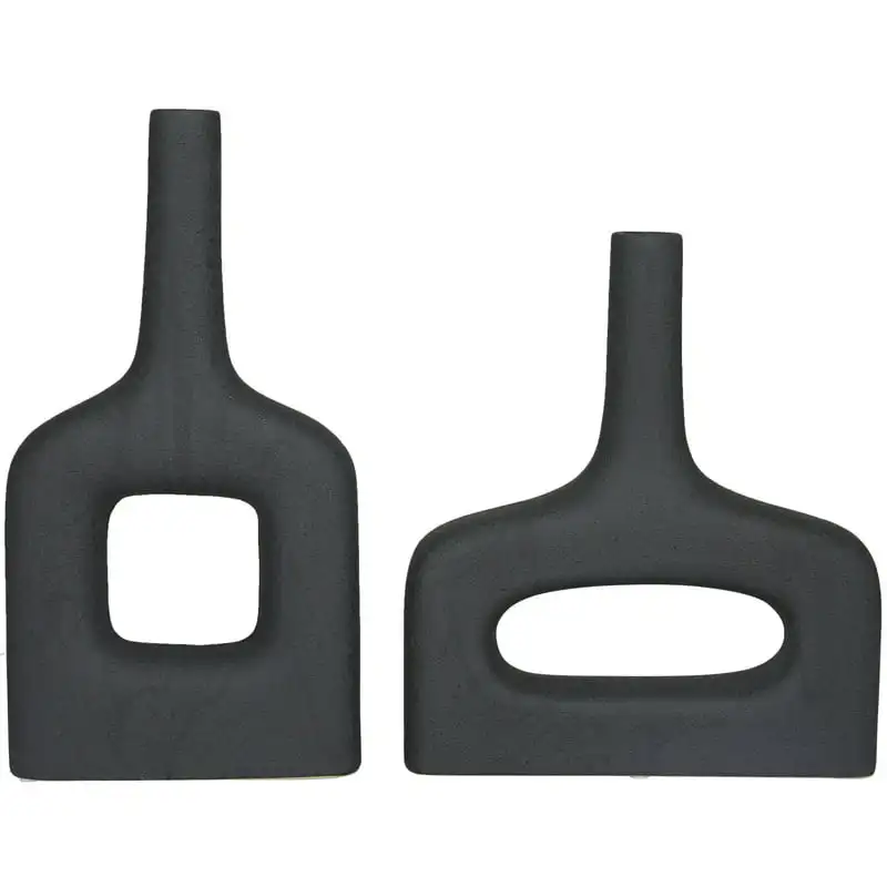

Exquisite 13"H Donut Shaped Black Ceramic Vase Set, Stylish 2-Piece Home Decor