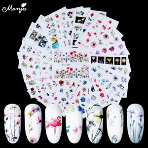 Monja 24 листа, элегантный узор, наклейка для дизайна ногтей, Смешанные Цветочные фламинго, Переводные переводные наклейки, слайдер, для самостоятельного дизайна, маникюрные украшения