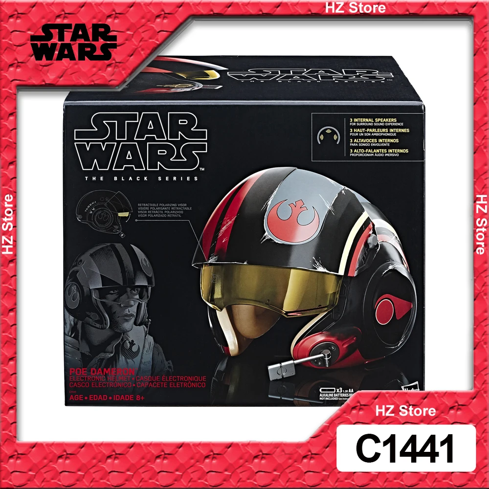 

Hasbro Звездные войны черная серия Poe Dameron Electronic X-Wing Pilot Fighter Helmet с микрофоном для подарка на день рождения C1441