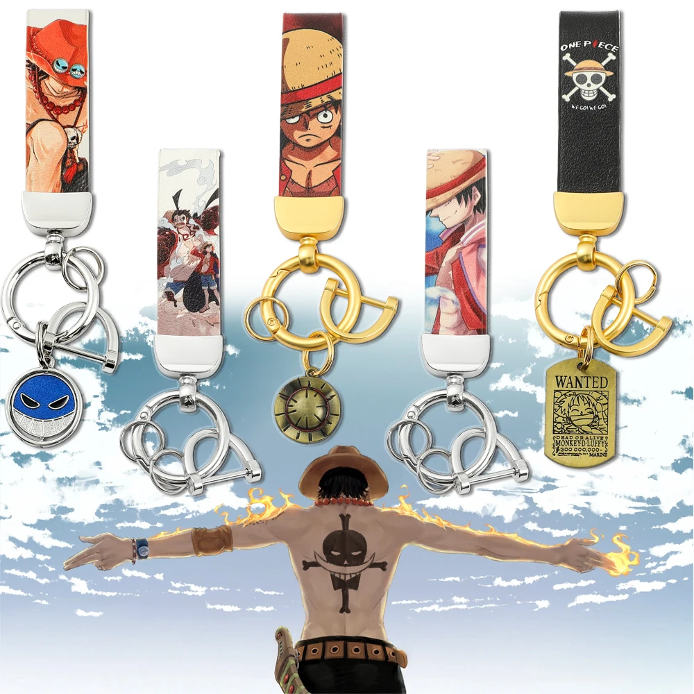 

ONE PIECE Keychains Monkey D. Luffy Portgas·D· Ace Pirate Metal Leather Key Chain Holder Car Trinket Keyring Peripheral Toy