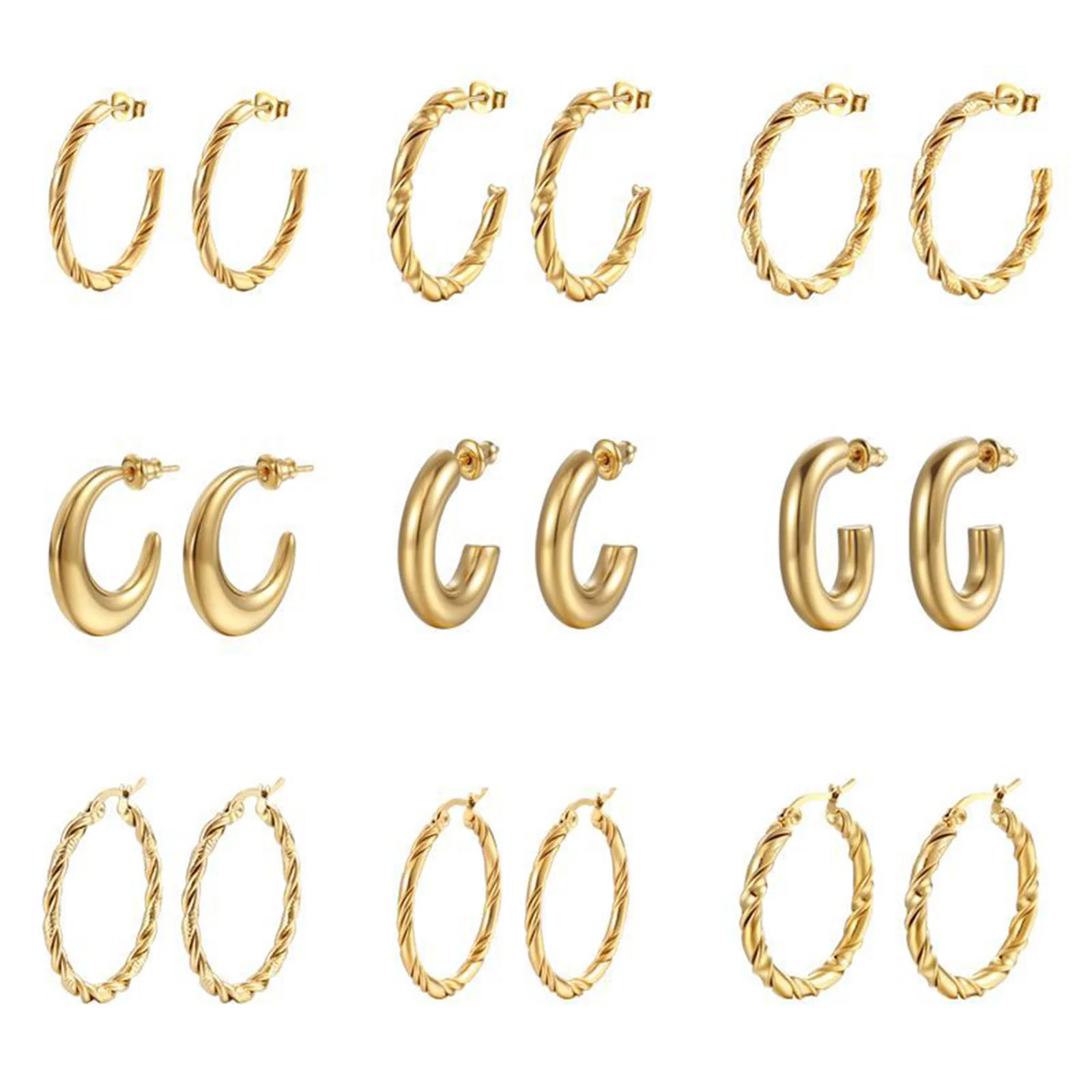 

1Pair Geometric Stainless Steel Stud Earrings Multicolor C-Shape Earrings Punk Style For Women Girls Fashion Jewelry Gifts