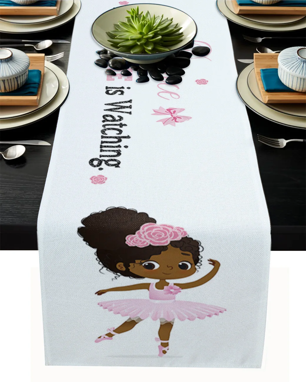 

African Girl Ballet Pink Table Runner Dining Tea Table Shoe Cabinet Cover Table Flag Wedding Party Decoration