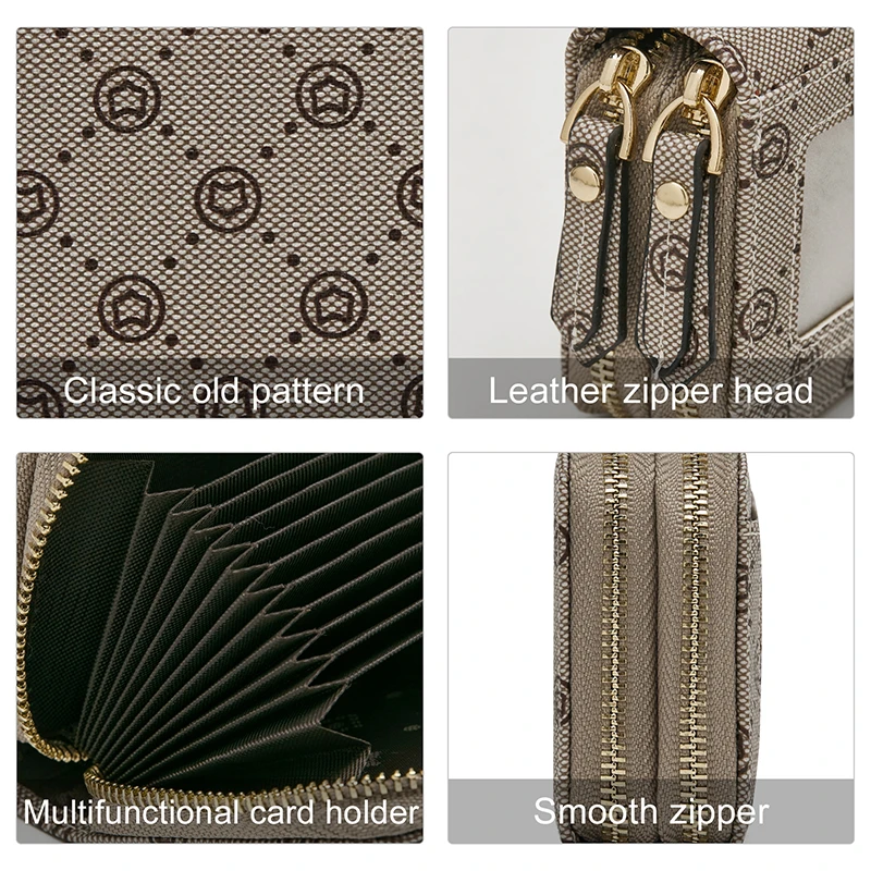 FOXER Women's PVC Leather Short Wallet Zipper Coin Clutch Bags Female Multi-Card Monogram Purse Ladies Fashion Small Card Holder