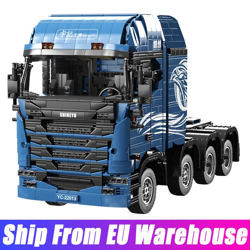 

YESHIN 22013 1:17 The Blue Technical Scania Truck Model Building Blocks Bricks MOC Trailer Engineering Car Kids Birthday Gifts