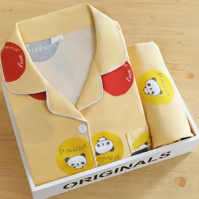 Spring and Autumn Hot Style Lapel Pajamas Women's Cardigan Long-sleeved Trousers Cartoon Home Service Ladies Suit