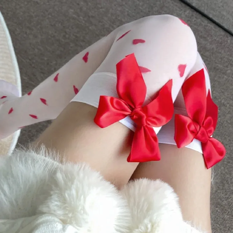 Лолита красный бант выше колена длинные носки сексуальные чулки женские милые