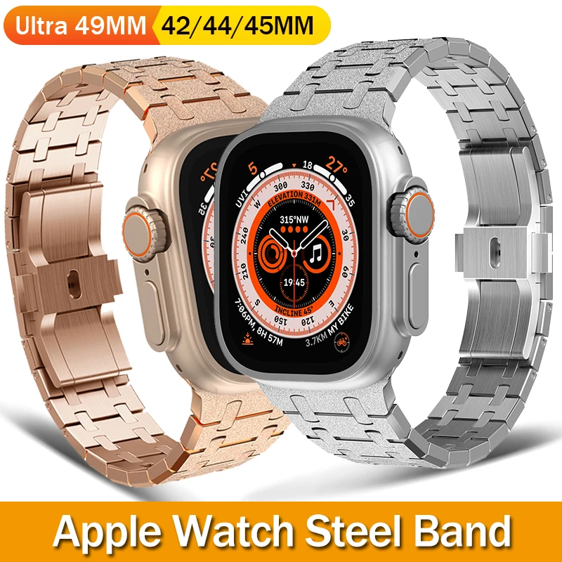 

Stainless Steel Band for Apple Watch Ultra 49mm 45mm 44mm 42mm Luxury Metal Frost Strap Bracelet for IWatch 8 7 6 SE 5 4 Correa