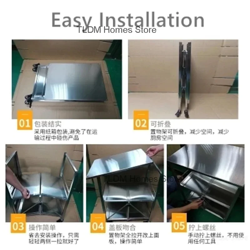 Складная мобильная полка для тележки кухонного острова тележка из нержавеющей