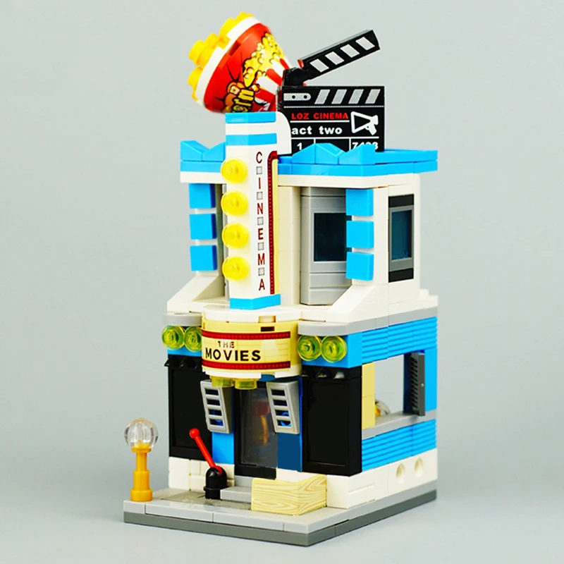 

3D Model DIY Mini Blocks Bricks Building City Street Cinema Movie Theater Popcorn Shop Store Architecture Toy for Children
