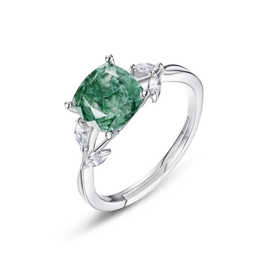 Подушка из стерлингового серебра 925 пробы 6x6 мм кольца с натуральным моховым