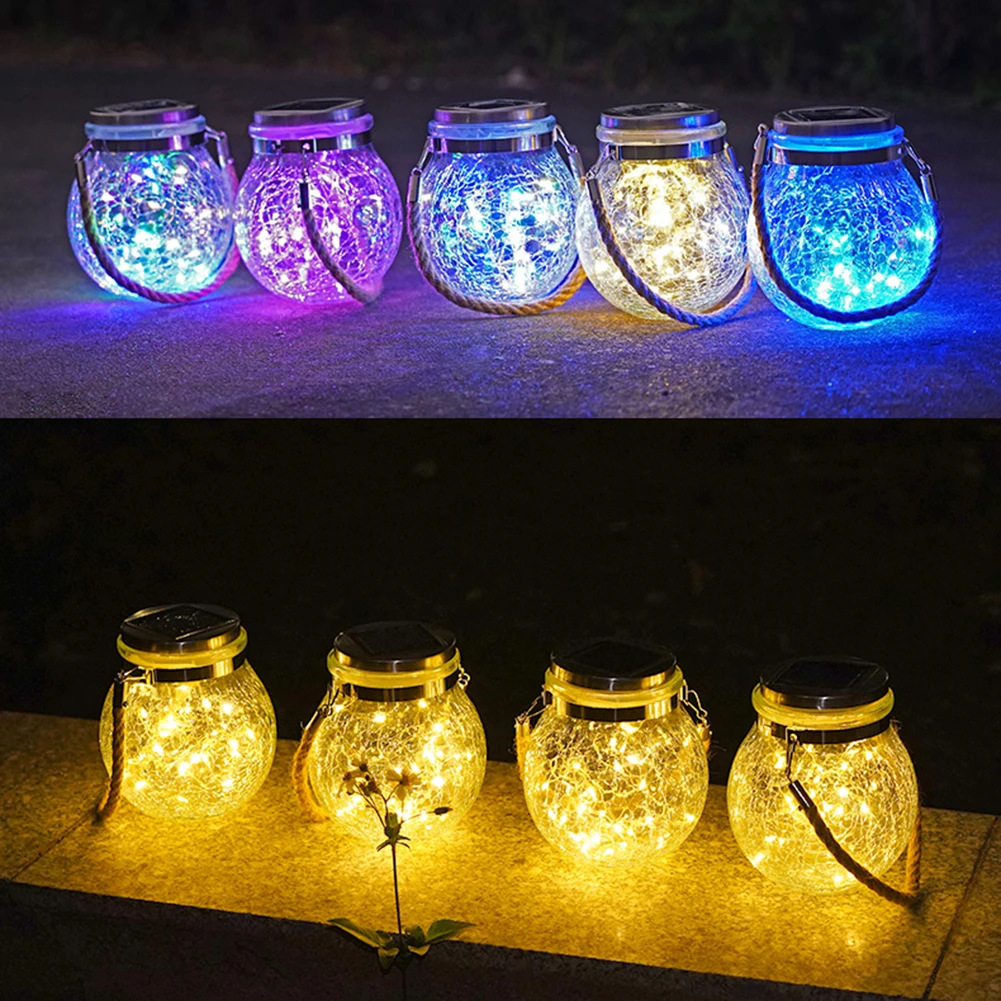 

Outdoor led Solar Garden Light Ball Glass Jar Crack Hanging Lamp Balcony Layout Decor Christmas Wish Waterproof Night Lights