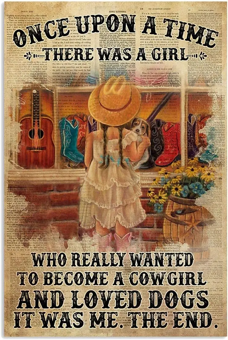 Металлическая вывеска Пастушка держит собаку Винтажный фермерский декор