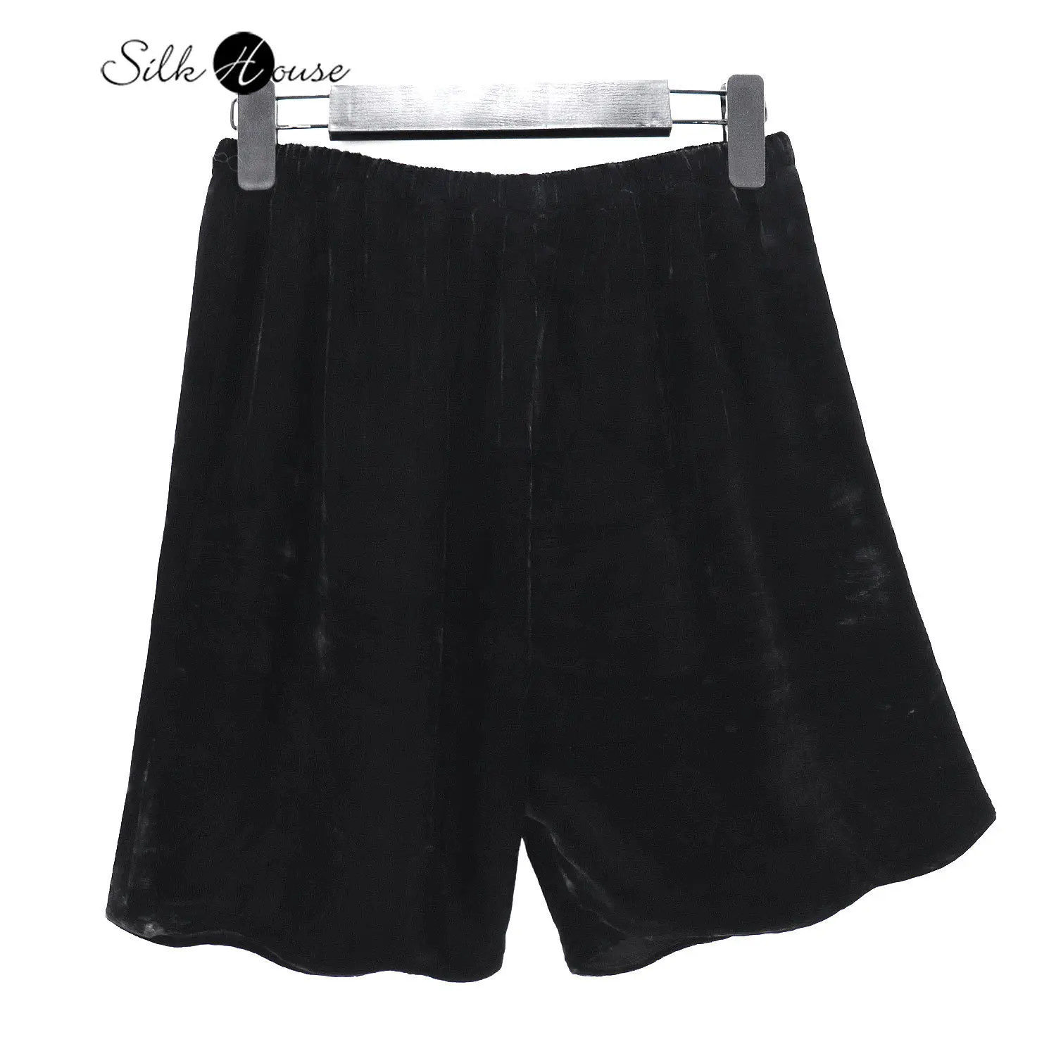 Black Silk Velvet Shorts Casual Pants Real Silk Gold Velvet Hot Pants High Waist Loose Beach Pants