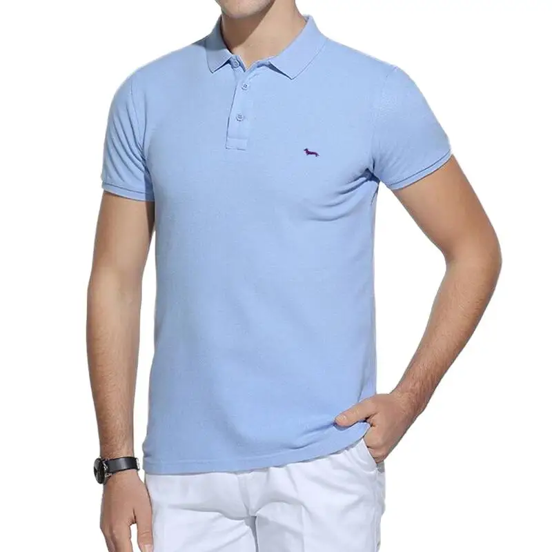 

New Summer Casual Polos Shirt Men 100%Cotton Solid Short Sleeve Breathable Slim Fit Embroidery Harmont Blaine Men Clothing