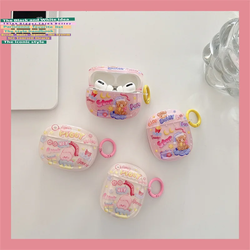 

Cute Cartoon Graffiti Bear Pig Case for Apple AirPods 1 2 3 Pro Cases Cover IPhone Bluetooth Earbuds Earphone Air Pod Pods Case