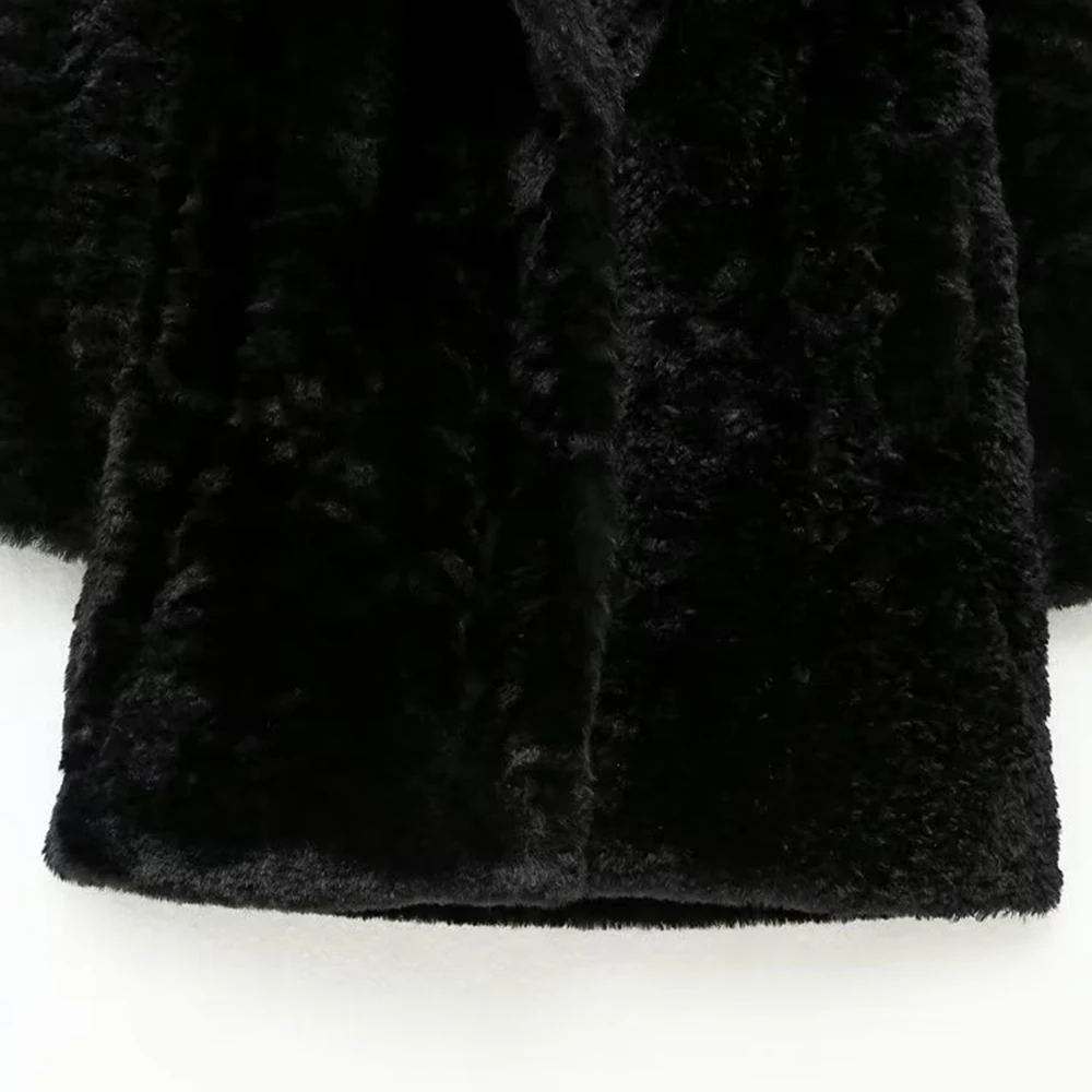 PB&ZA Winter Coat for Women 2022 Faux Fur Jackets Causal Mid-length Black Fleece Warm Female Overcoat Loose Outerwear 6318248 images - 6