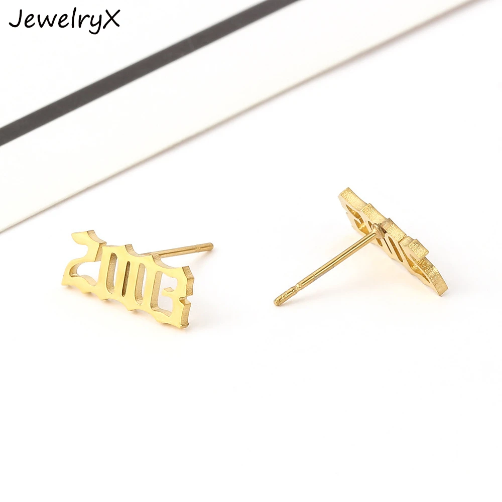 

JewelryX Custom Years Earrings Personality Stainless Steel Lucky Number Ear Stud For Women Punk Hiphop Jewelry Anniversary Gifts