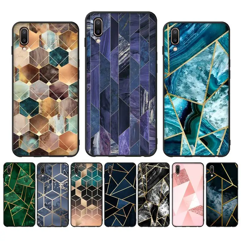 

Geometric Marble Phone Case for Vivo Y91C Y11 17 19 17 67 81 Oppo A9 2020 Realme c3