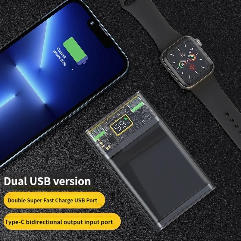20000mah Transparent PD 22.5w Power Bank Super Quick Charging Portable Battery Mini Power Bank For Apple Xiaomi Huawei Samsung