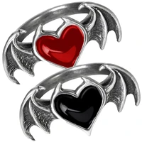 metal punk dark soul demon bat rings men women black red gemstome heart finger jewelry ring 15mm diameter hiphop couple rings